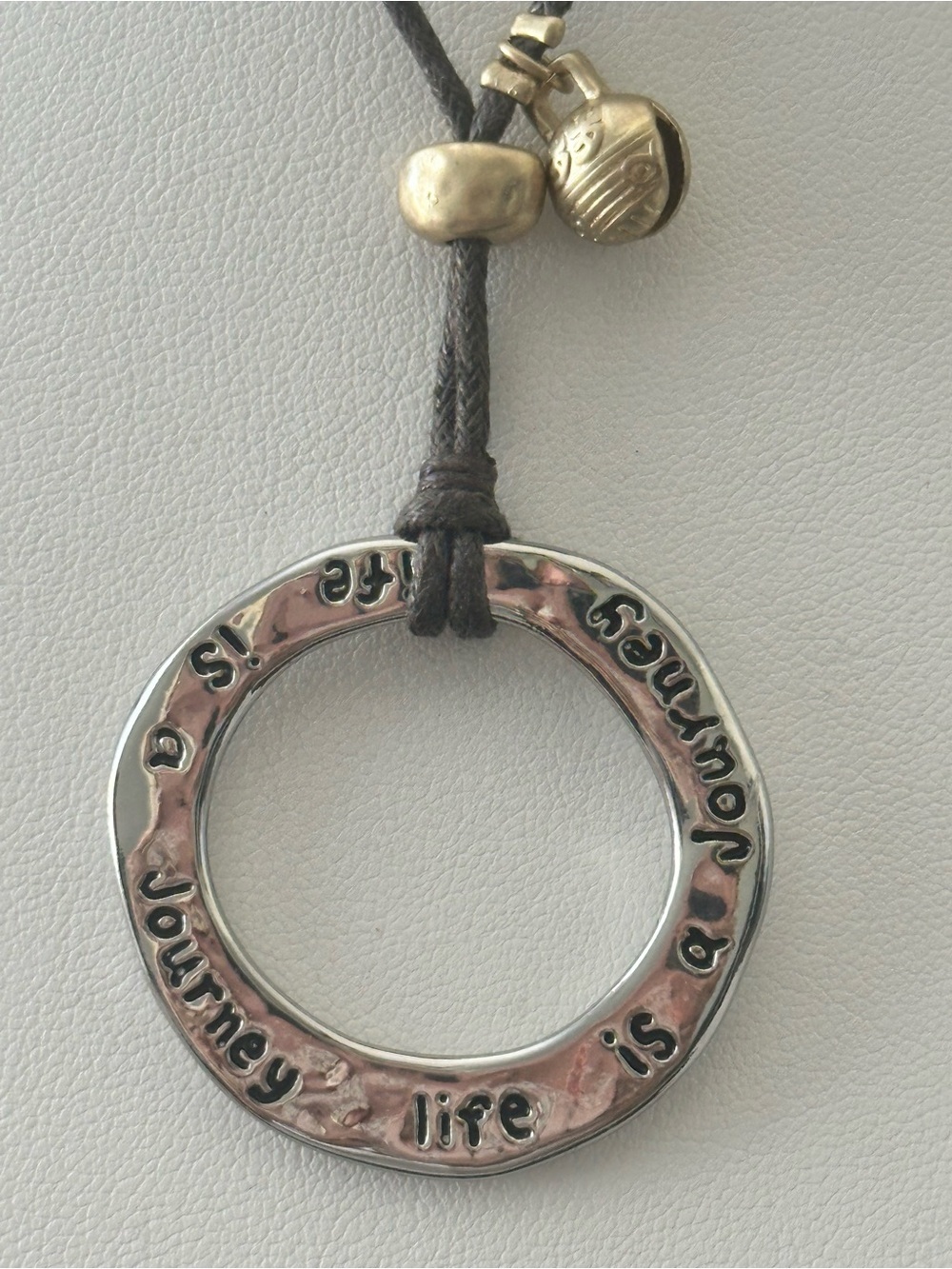 Chicos Silver Tone Inspirational Ring Pendant Necklace with Cord NWT - Picture 2 of 5